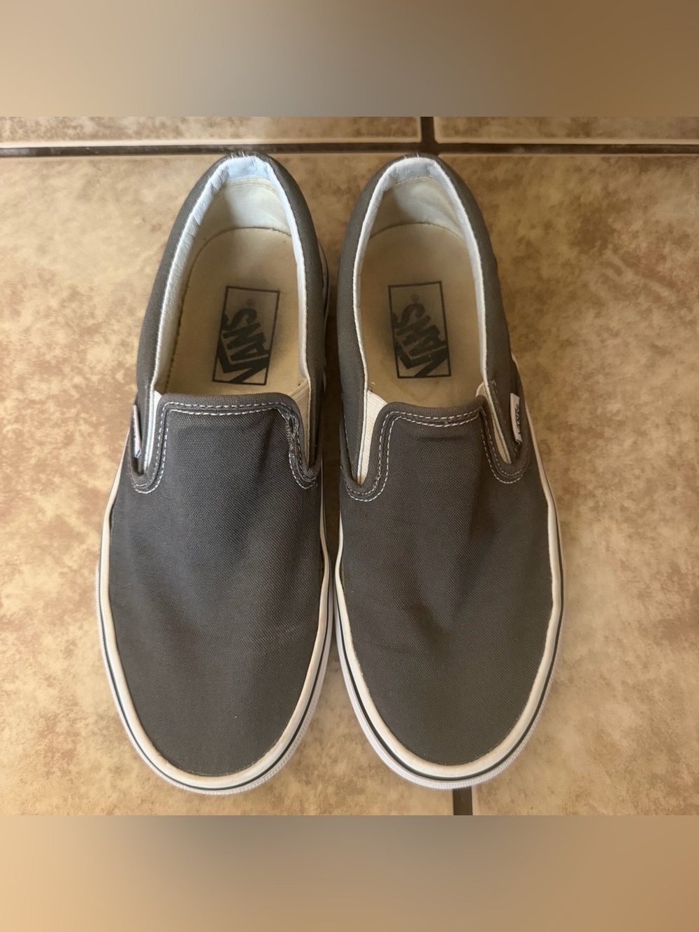 Gray Vans Slip Ons